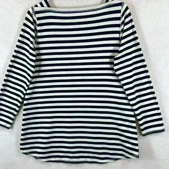 Soft Surroundings Women’s Tee Size Small Blue and White Stripe Boat Neck - Picture 2 of 8